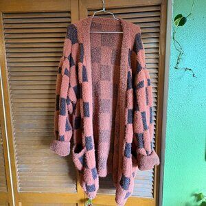 Fuzzy Checkered  Oversized Cardigan Size 10 /M-L Unisex